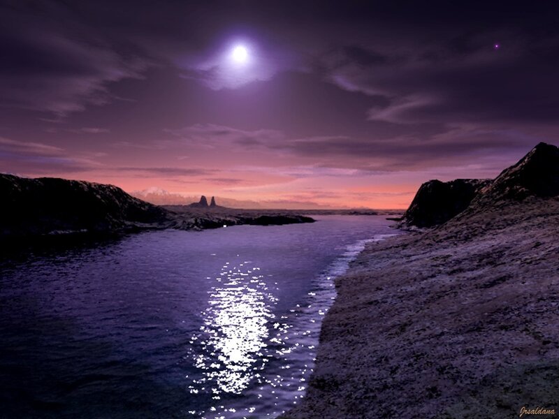Purple Moonlit River Scene