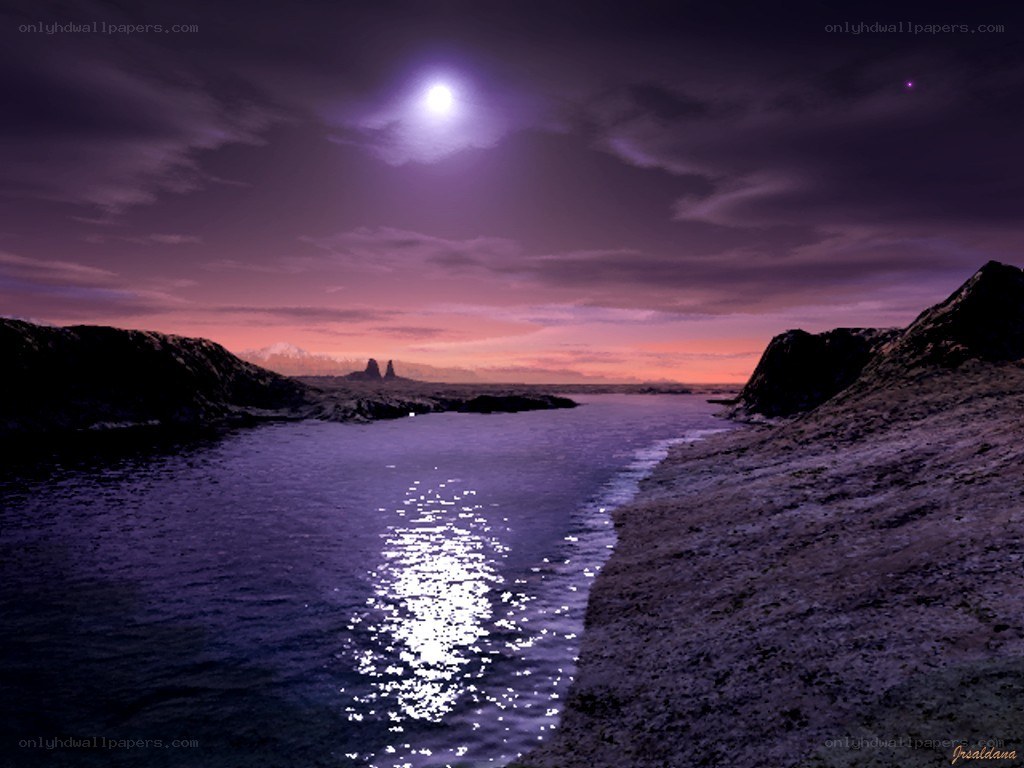 Purple Moonlit River Scene