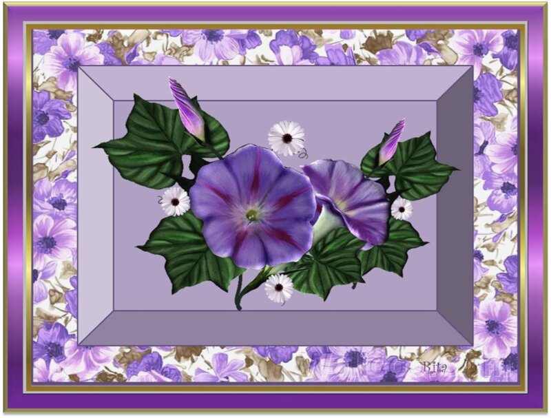 Purple Morning Glory Flowers — Calm, Digital Art
