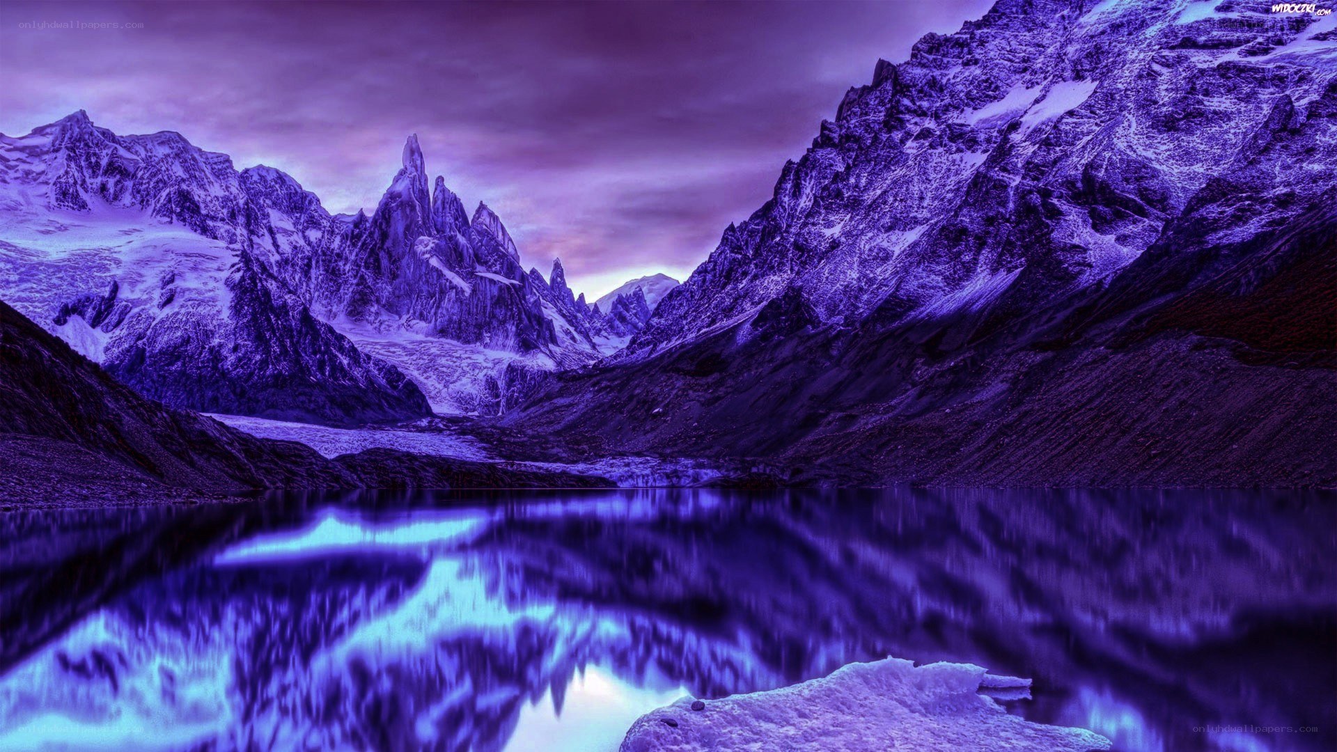 Purple mountain lake landscape