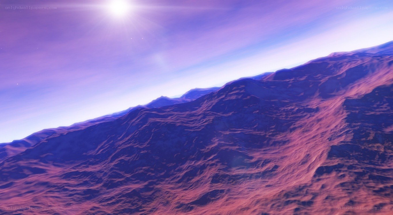 Purple mountain landscape under bright sun