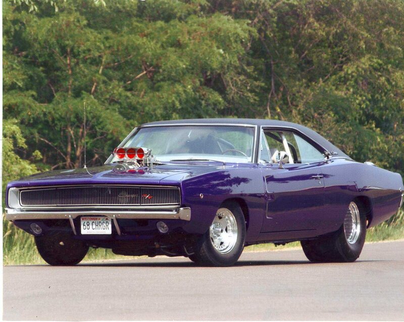 Purple Muscle Car — Calm, Afternoon, Photograph, Trees