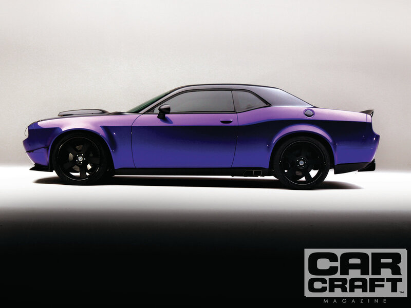 Purple Muscle Car — Dramatic, Photograph, Black Wheels
