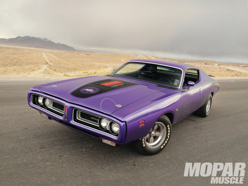 Purple Muscle Car — Dramatic, Photograph, Desert