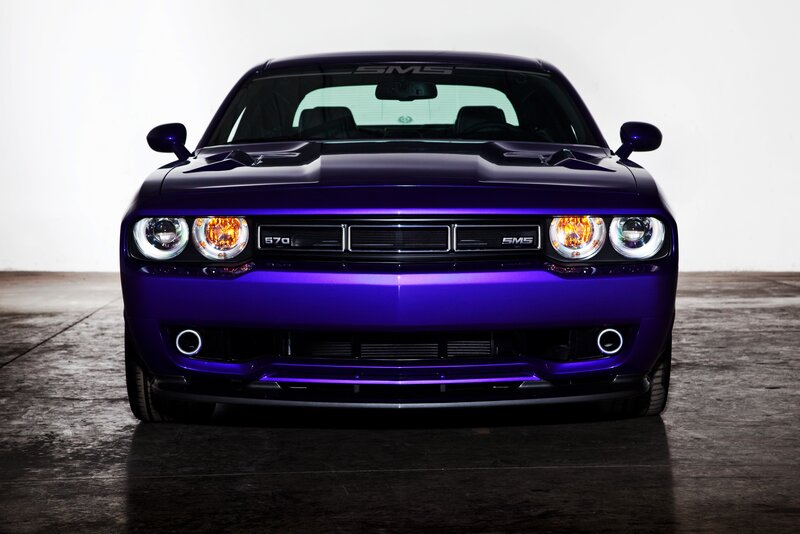 Purple Muscle Car — Dramatic, Photograph, Headlights, Grille