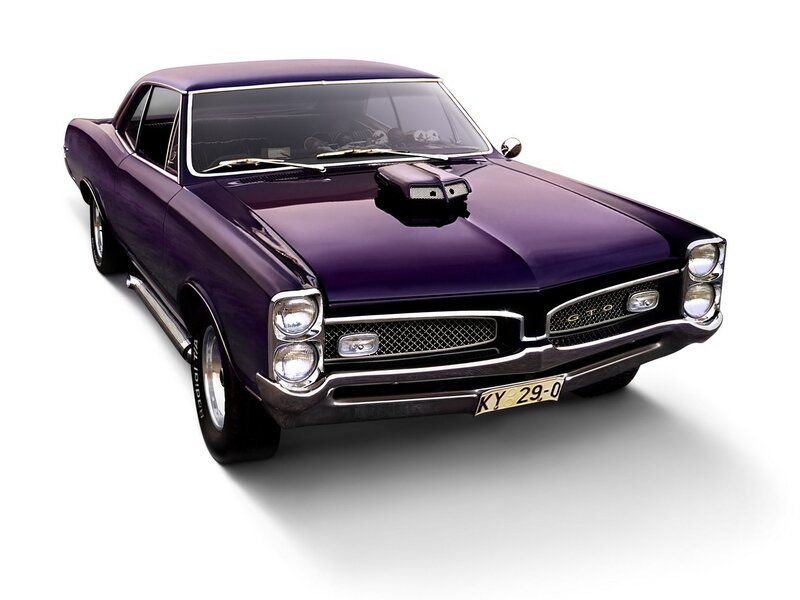 Purple Muscle Car — Dramatic, Photograph, Hood Scoop, Chrome Grille
