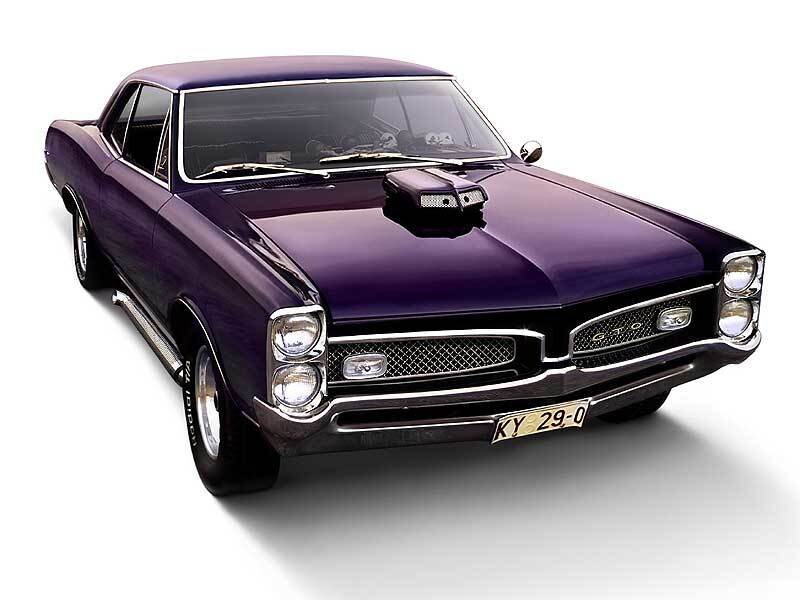 Purple Muscle Car — Dramatic, Photograph, Hood Scoop, Grille