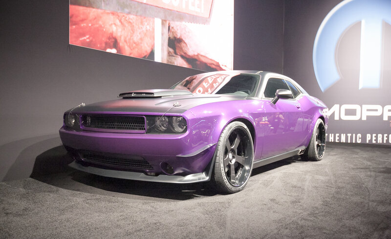 Purple Muscle Car — Dramatic, Photograph, Mopar Logo