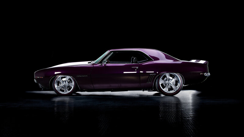 Purple Muscle Car — Dramatic, Photograph, Wheels