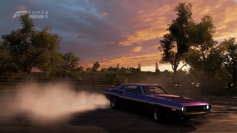 Purple Muscle Car — Dramatic, Sunset, 3d Render