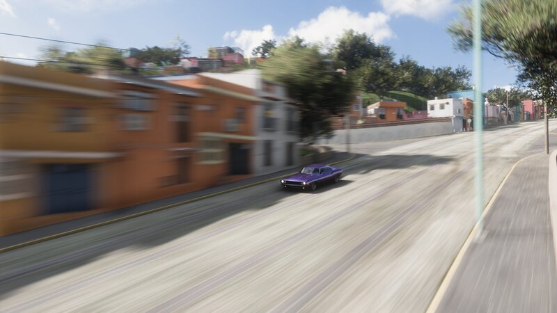 Purple Muscle Car — Dynamic, Afternoon