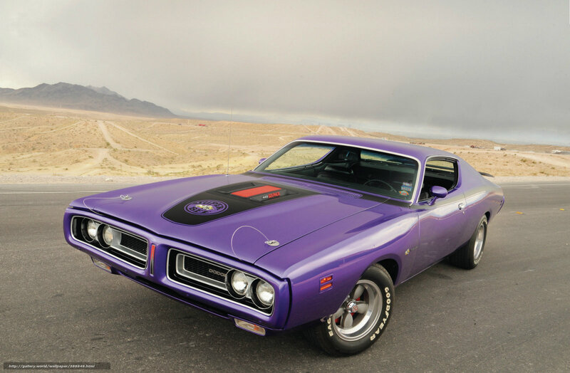 Purple muscle car in desert