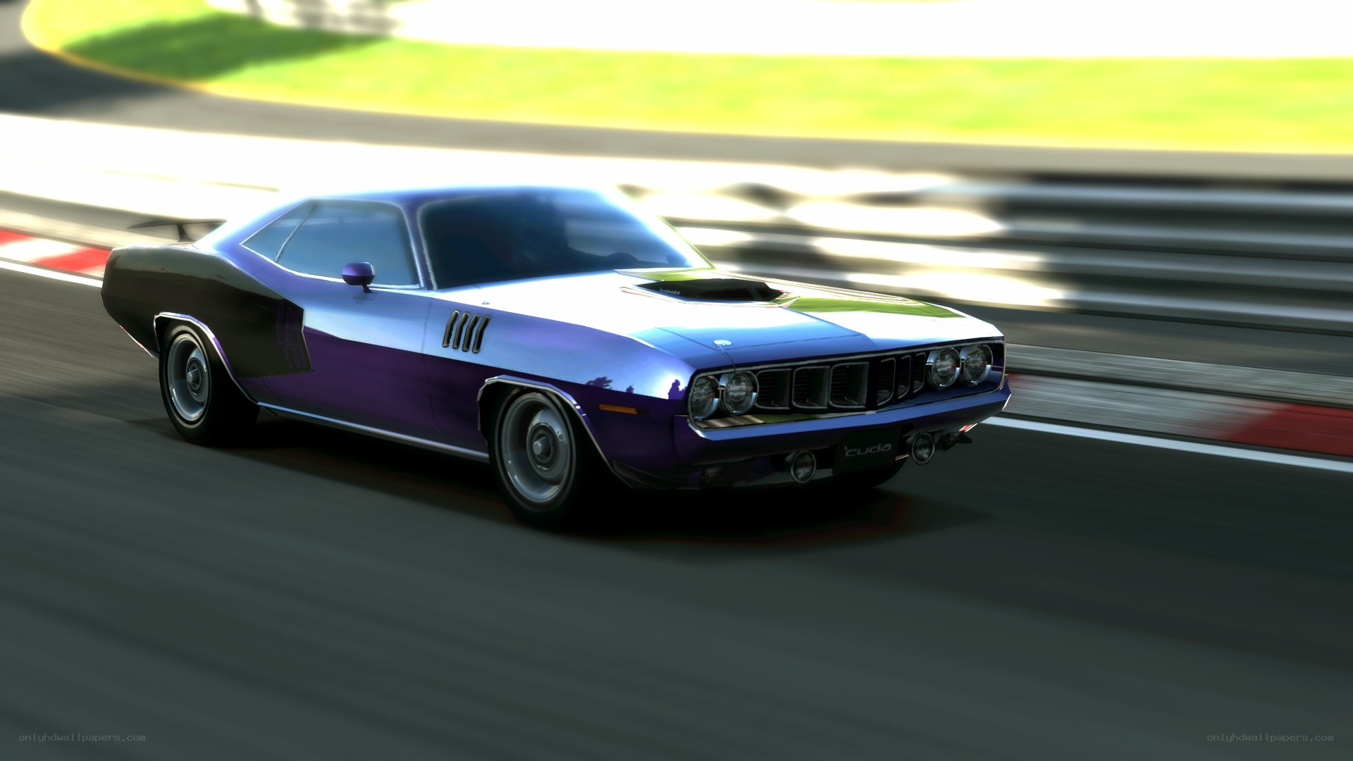 Purple muscle car on racetrack