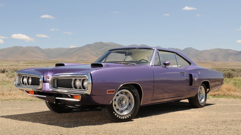 Purple Muscle Car — Serene, Afternoon, Photograph, Mountains, Desert, Sky, Brown