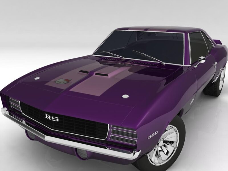 purple muscle car with hello kitty