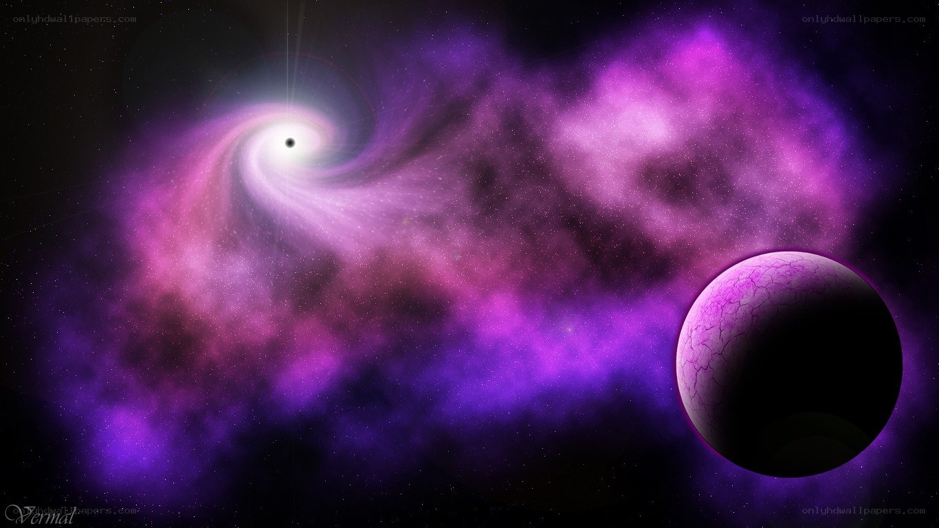 purple nebula and planet