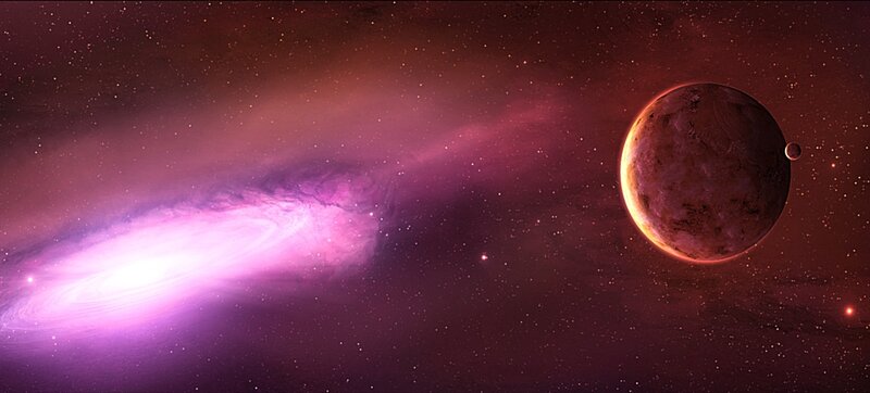 Purple nebula and planets