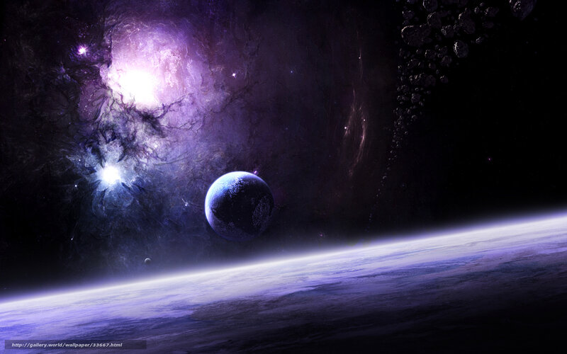 Purple Nebula and Planets