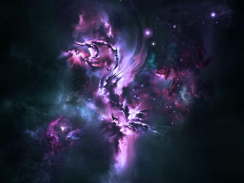 Purple Nebula in Space — Dramatic, Night, Digital Art, Stars, Gas Clouds, Cosmic Dust, Black