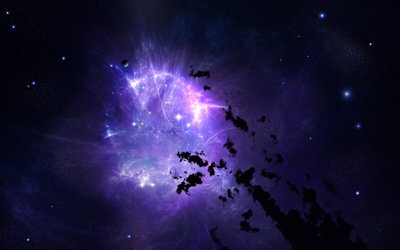 Purple Nebula in Space — Dramatic, Night, Digital Art, Stars, Planet