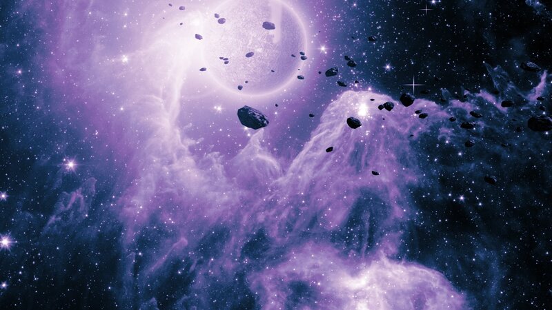 Purple Nebula with Asteroids — Cosmic