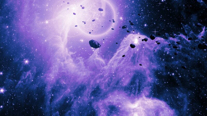 Purple Nebula with Asteroids