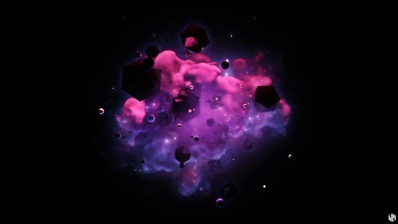 Purple Nebula with Geometric Shapes