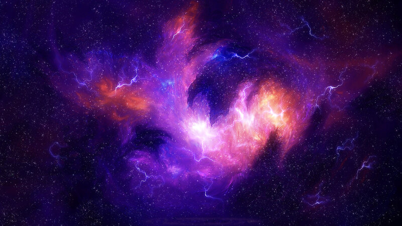 Purple Nebula with Lightning