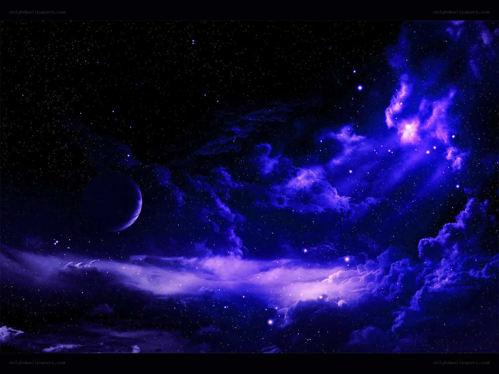 Purple nebula with planet