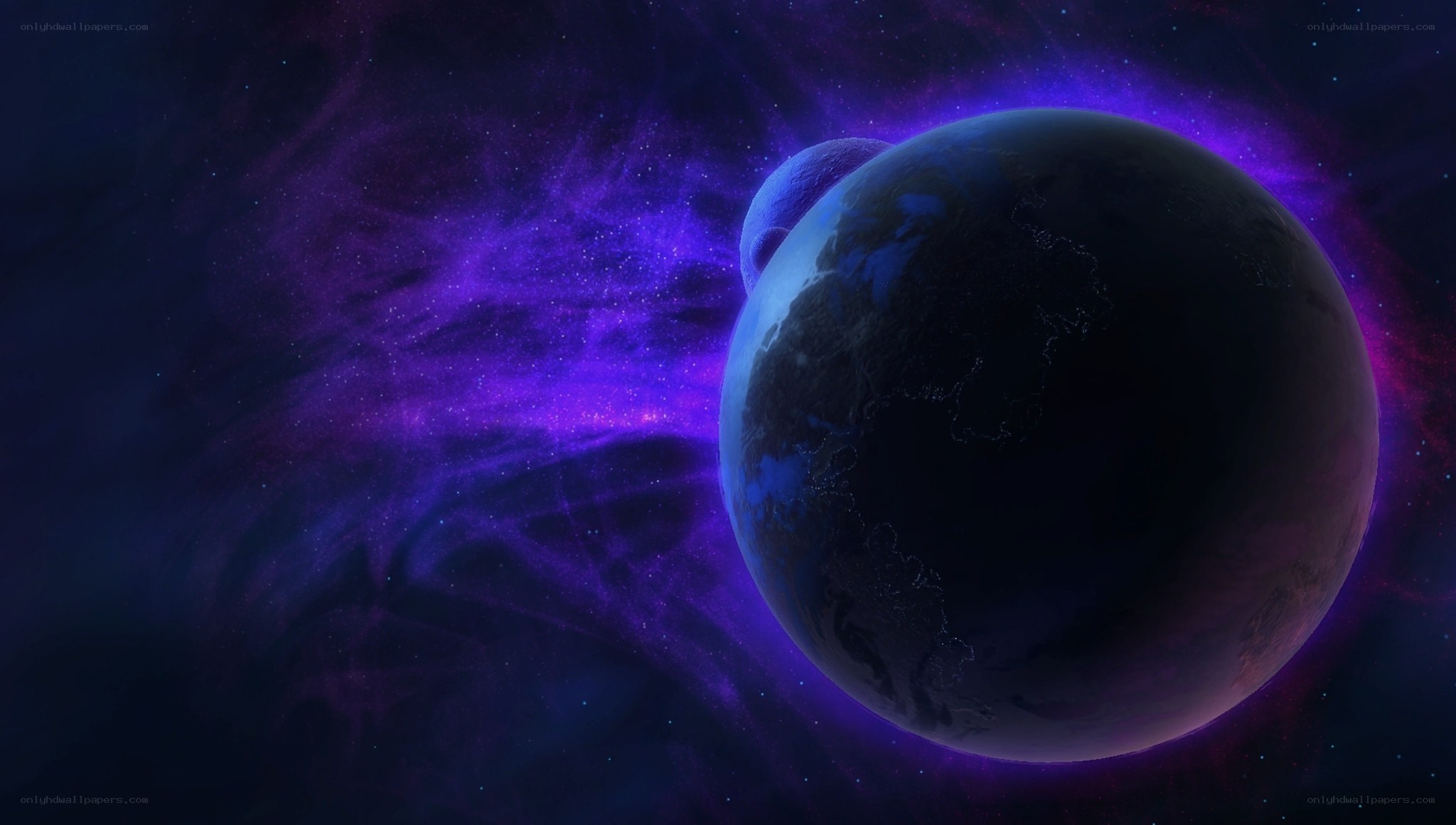 Purple nebula with planet