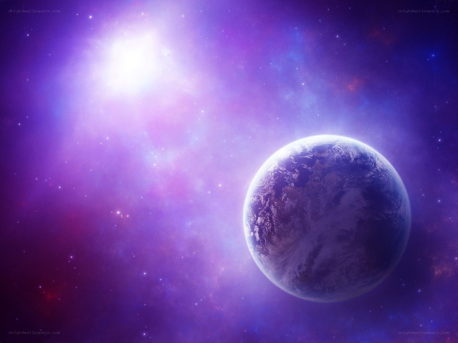 Purple nebula with planet