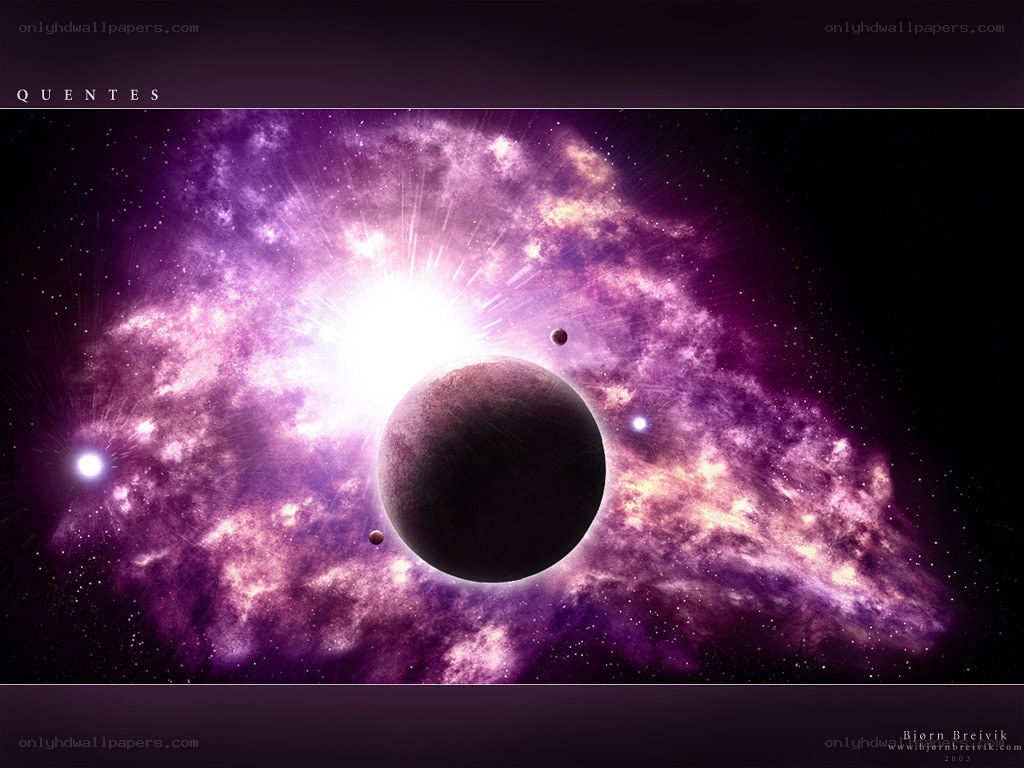 Purple nebula with planet