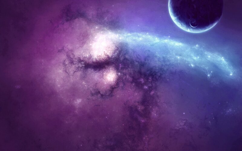 Purple nebula with planet