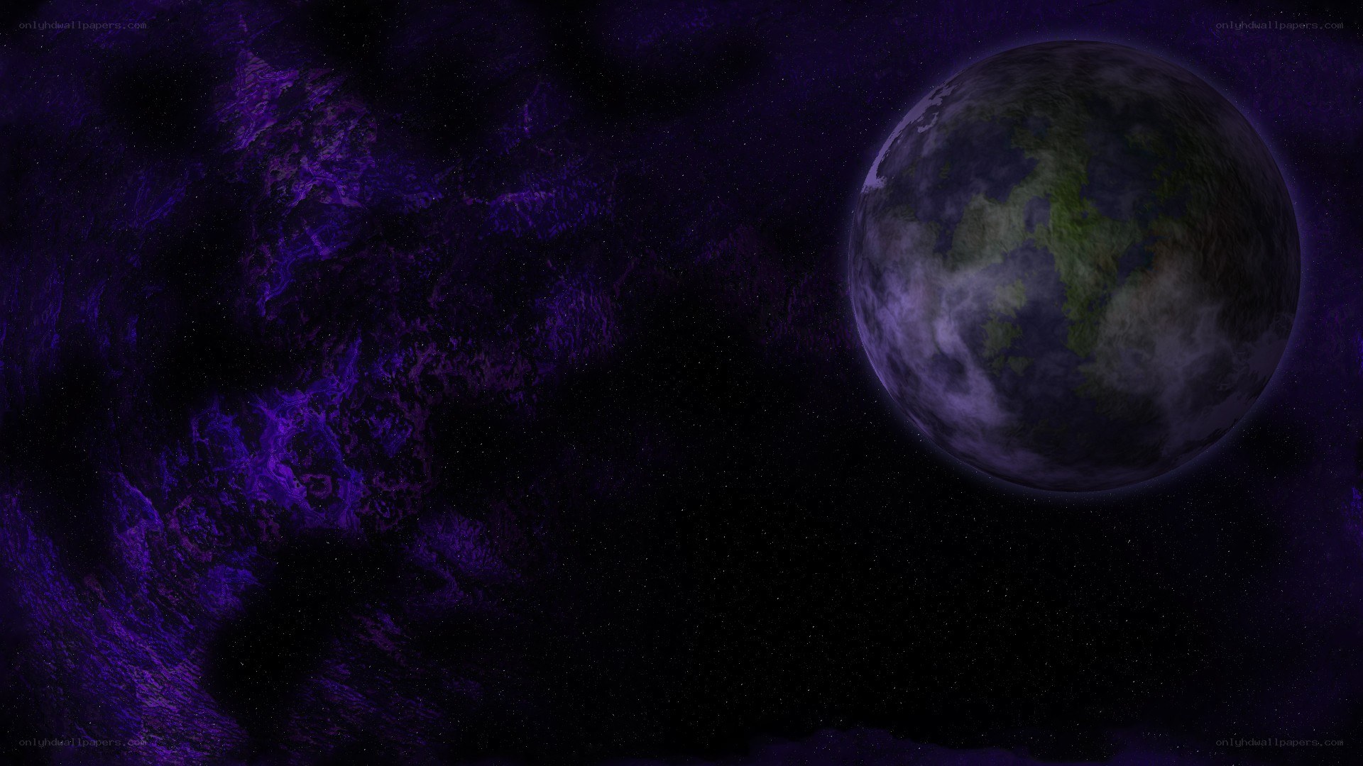 Purple nebula with planet