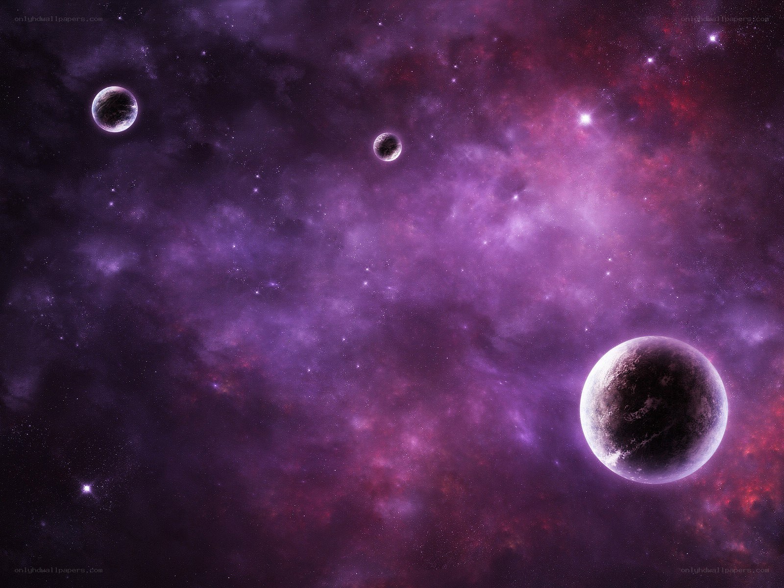 Purple nebula with planets
