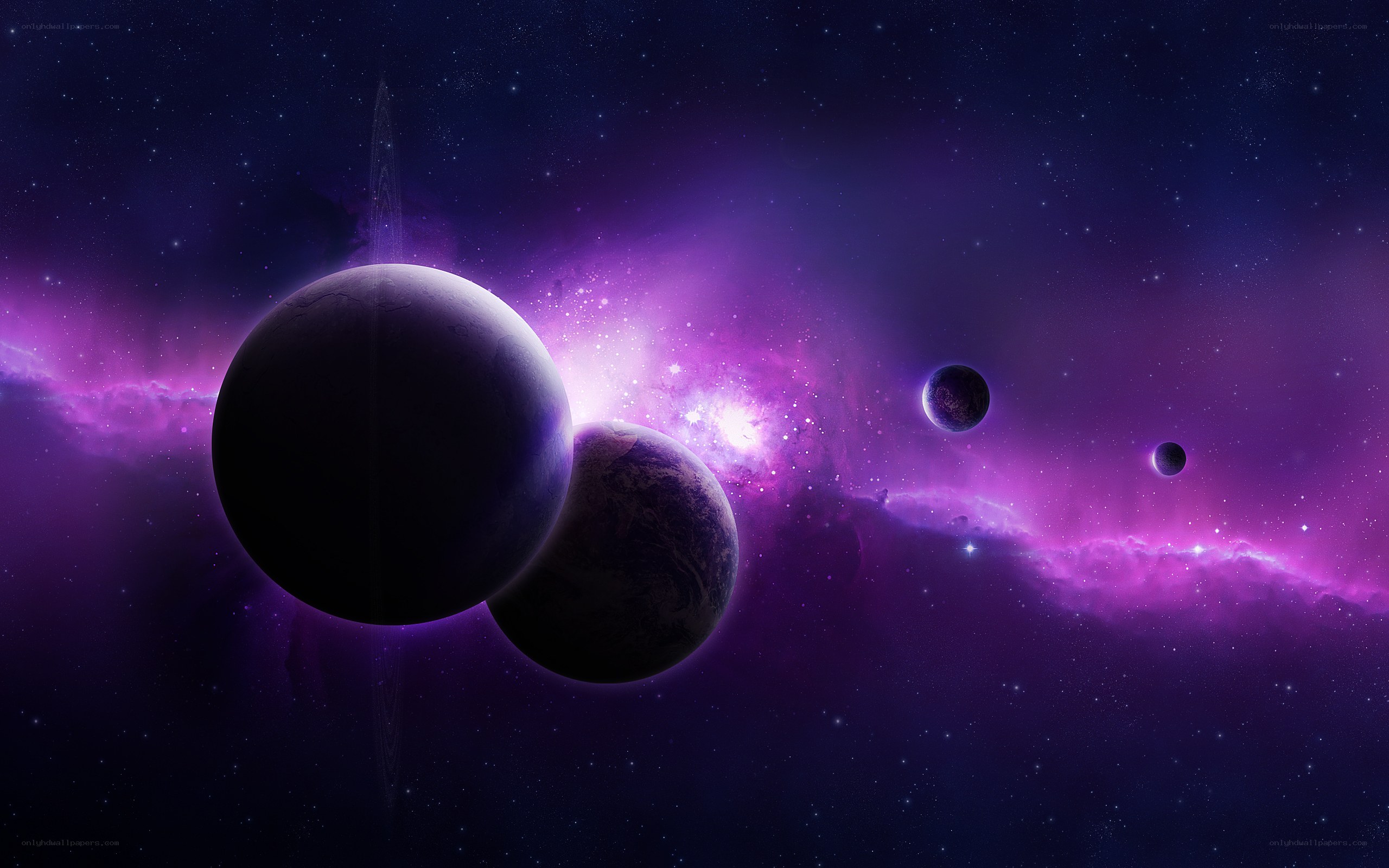 Purple nebula with planets