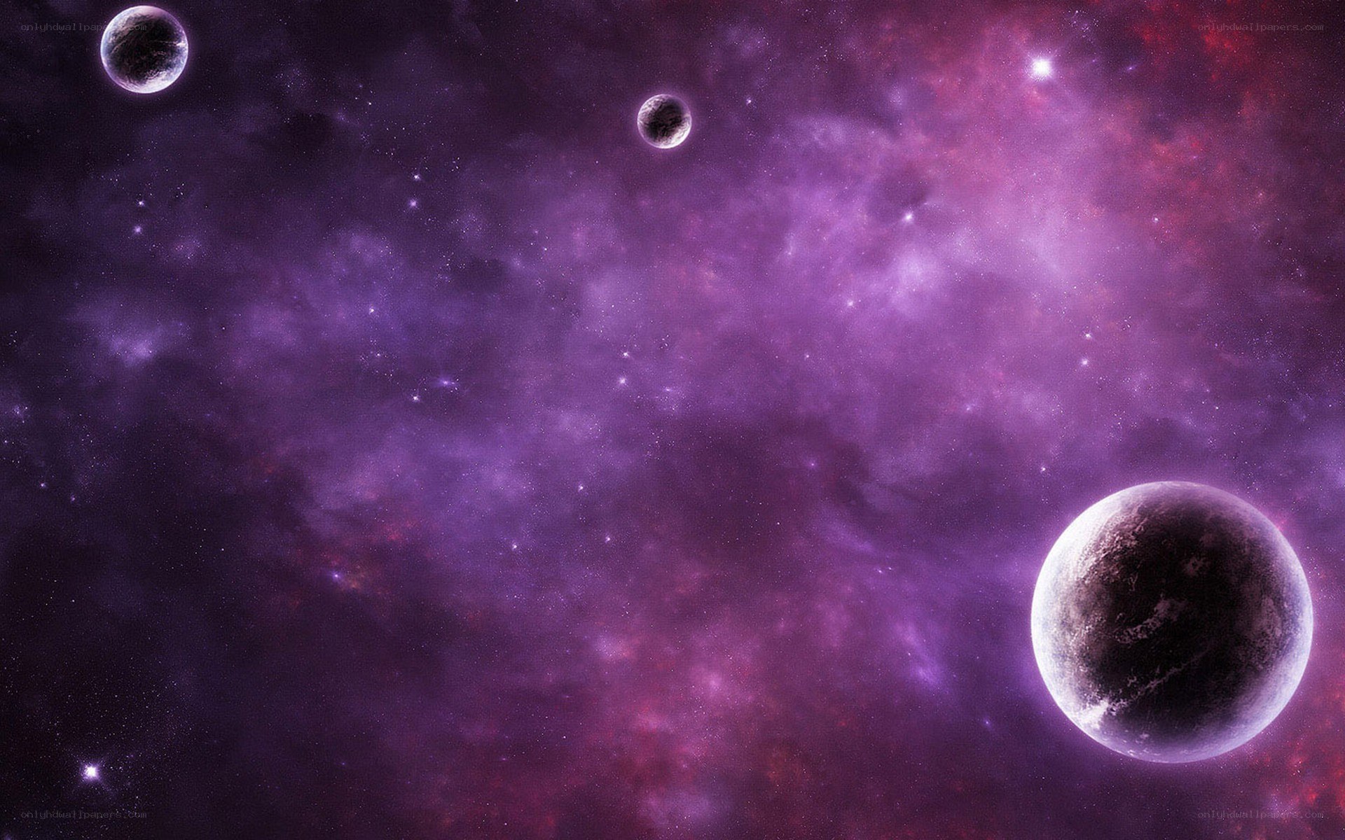Purple nebula with planets