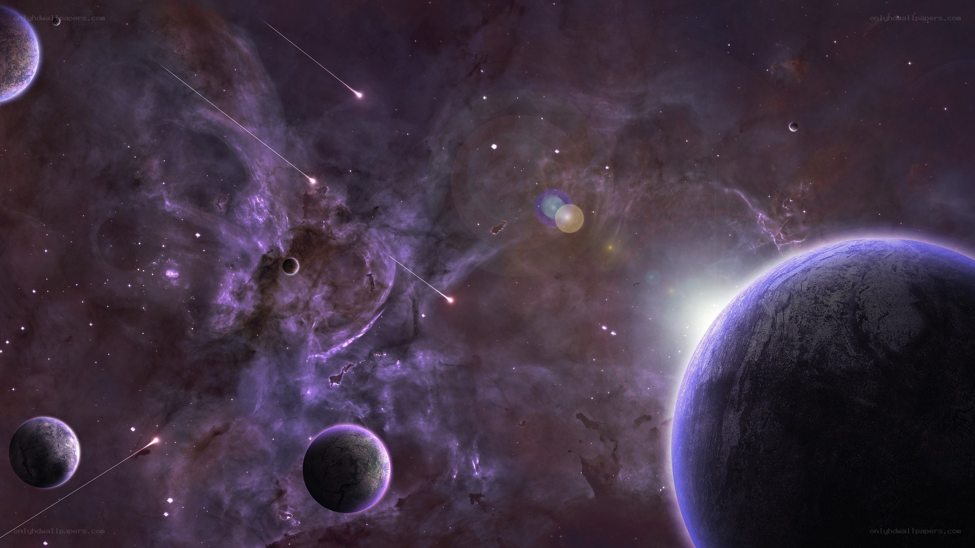 Purple nebula with planets