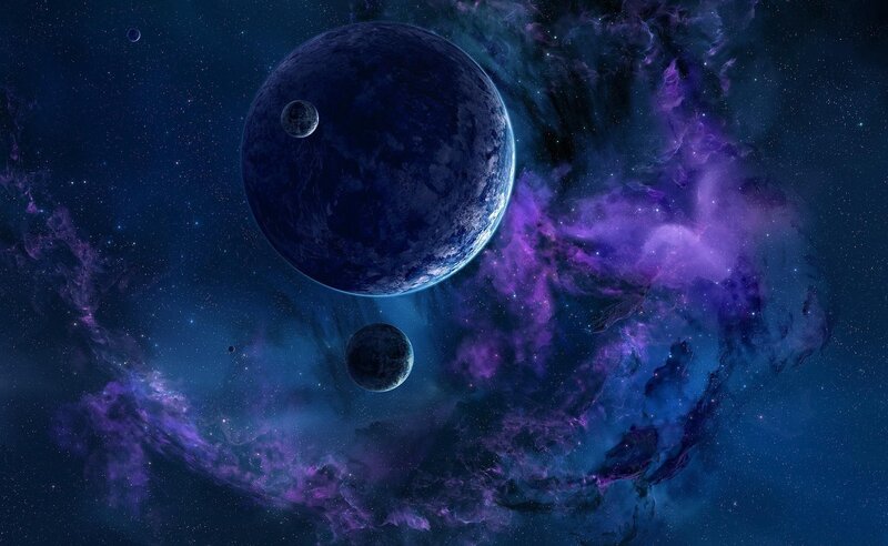 Purple nebula with planets