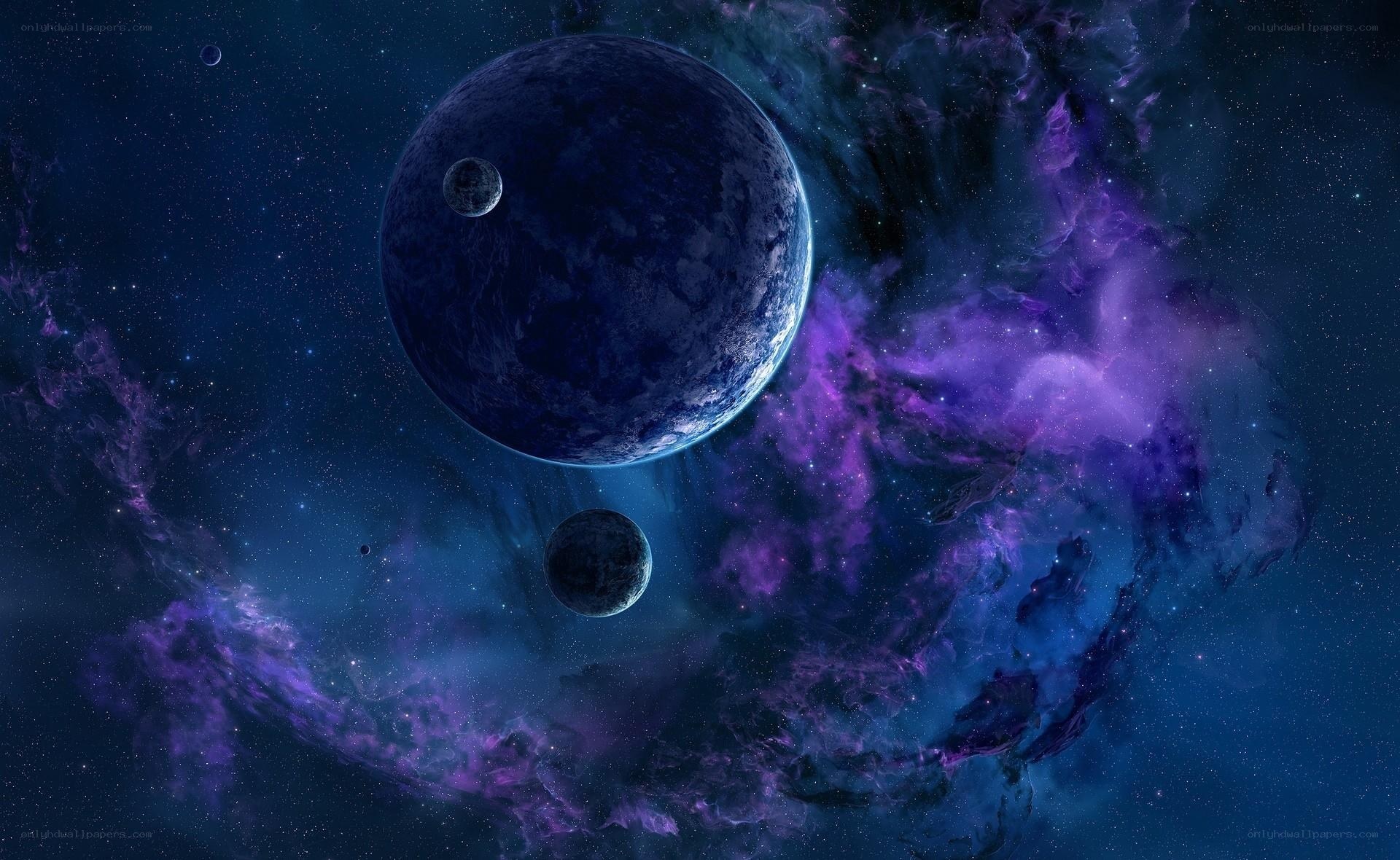 Purple nebula with planets