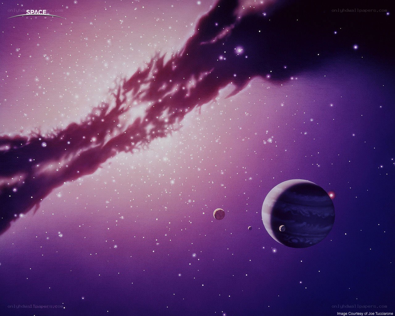 Purple nebula with planets