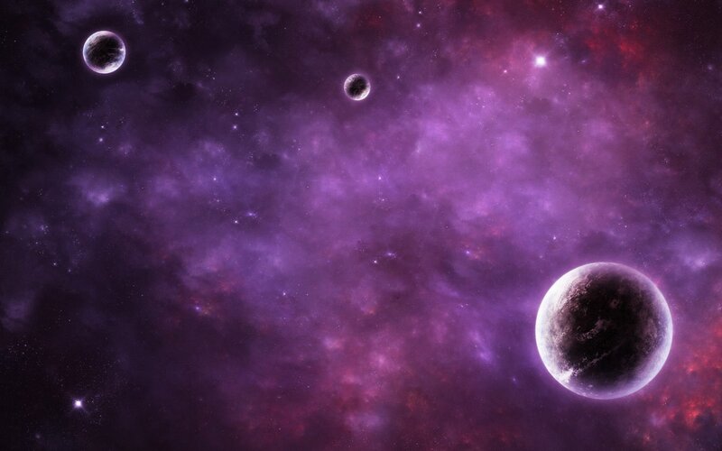 Purple nebula with planets