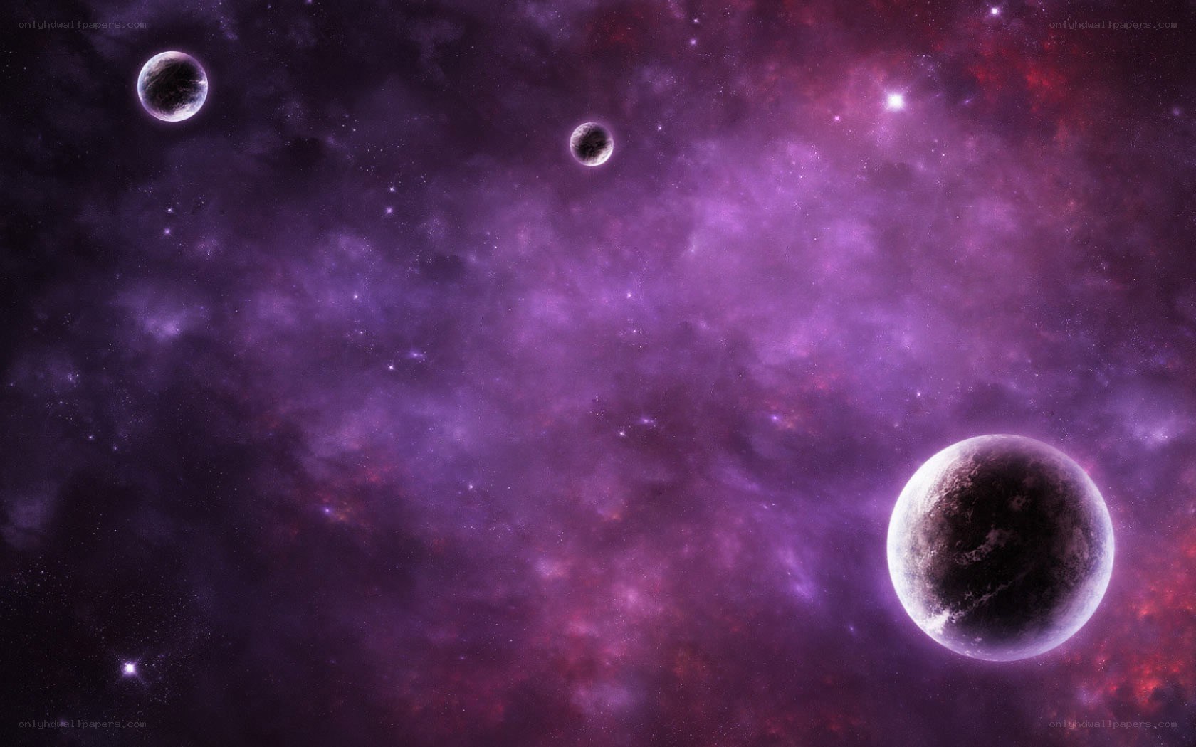 Purple nebula with planets