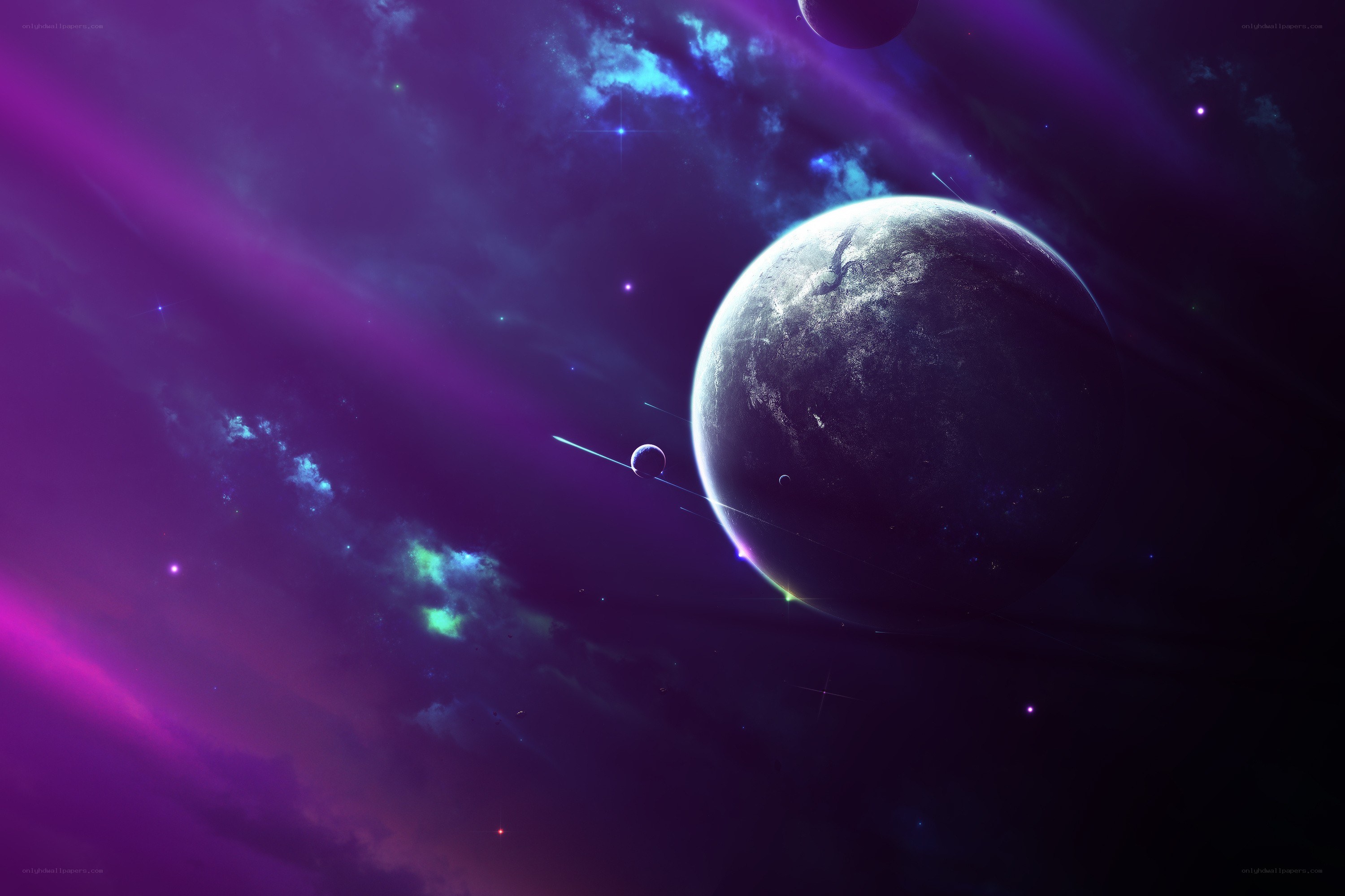 Purple nebula with planets