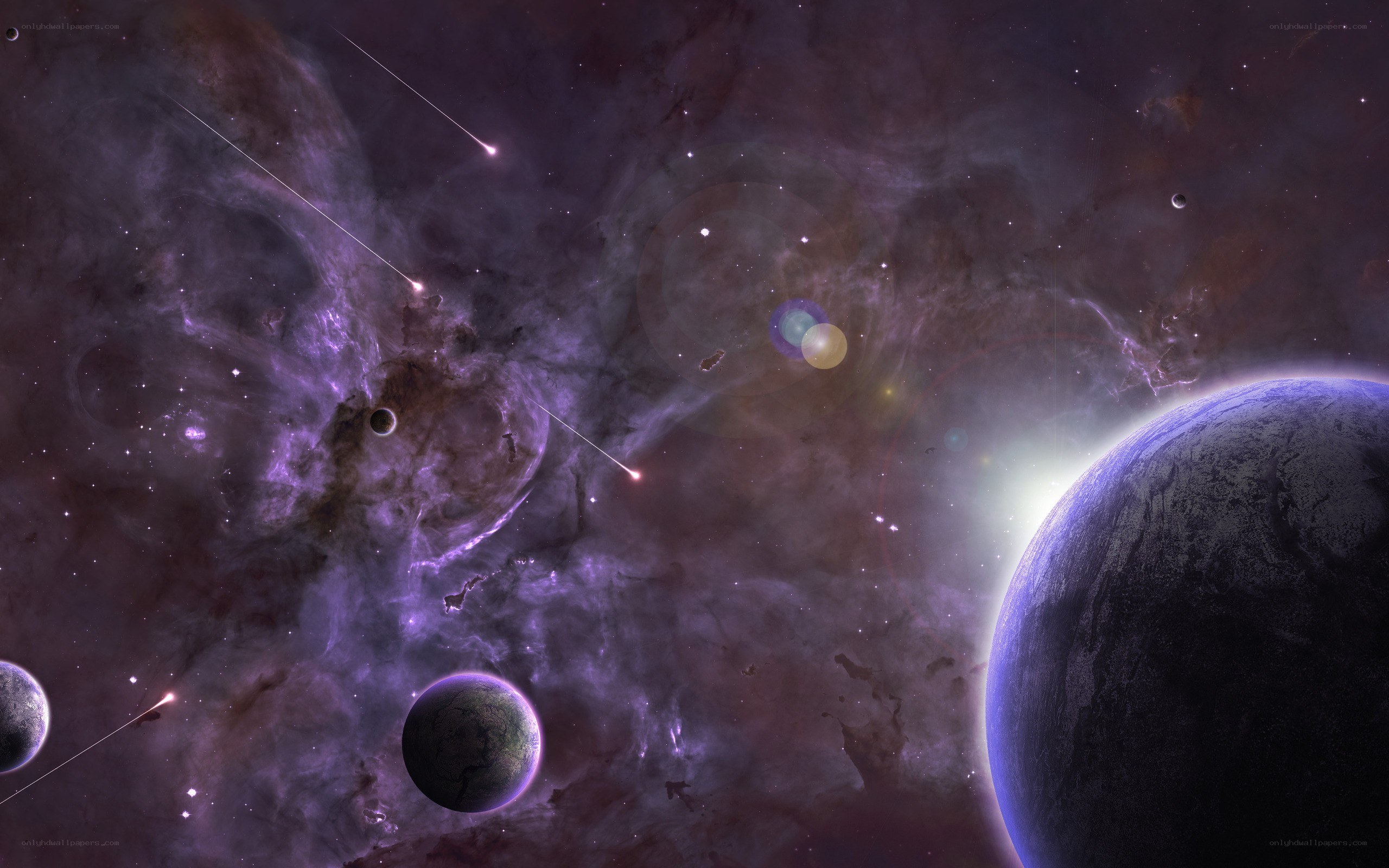 Purple nebula with planets