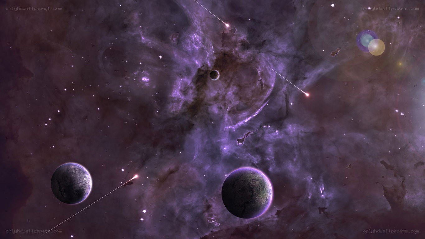 Purple nebula with planets