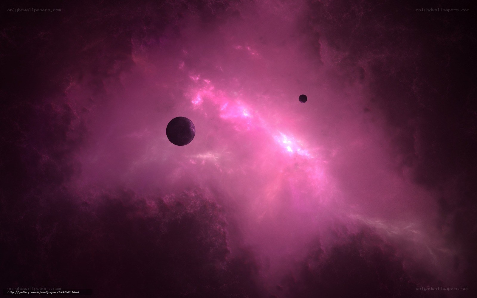 Purple nebula with planets
