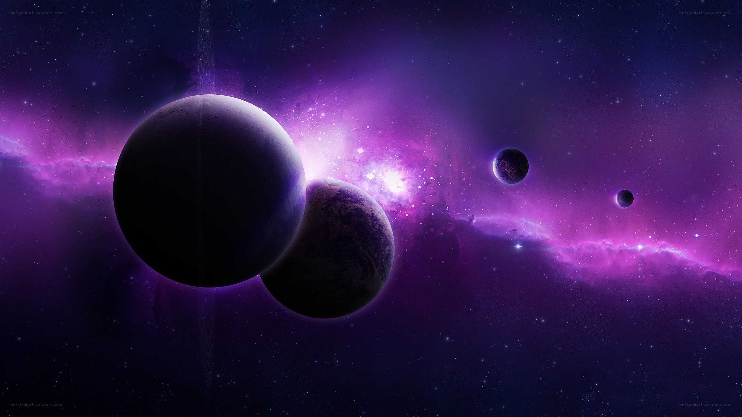 Purple nebula with planets