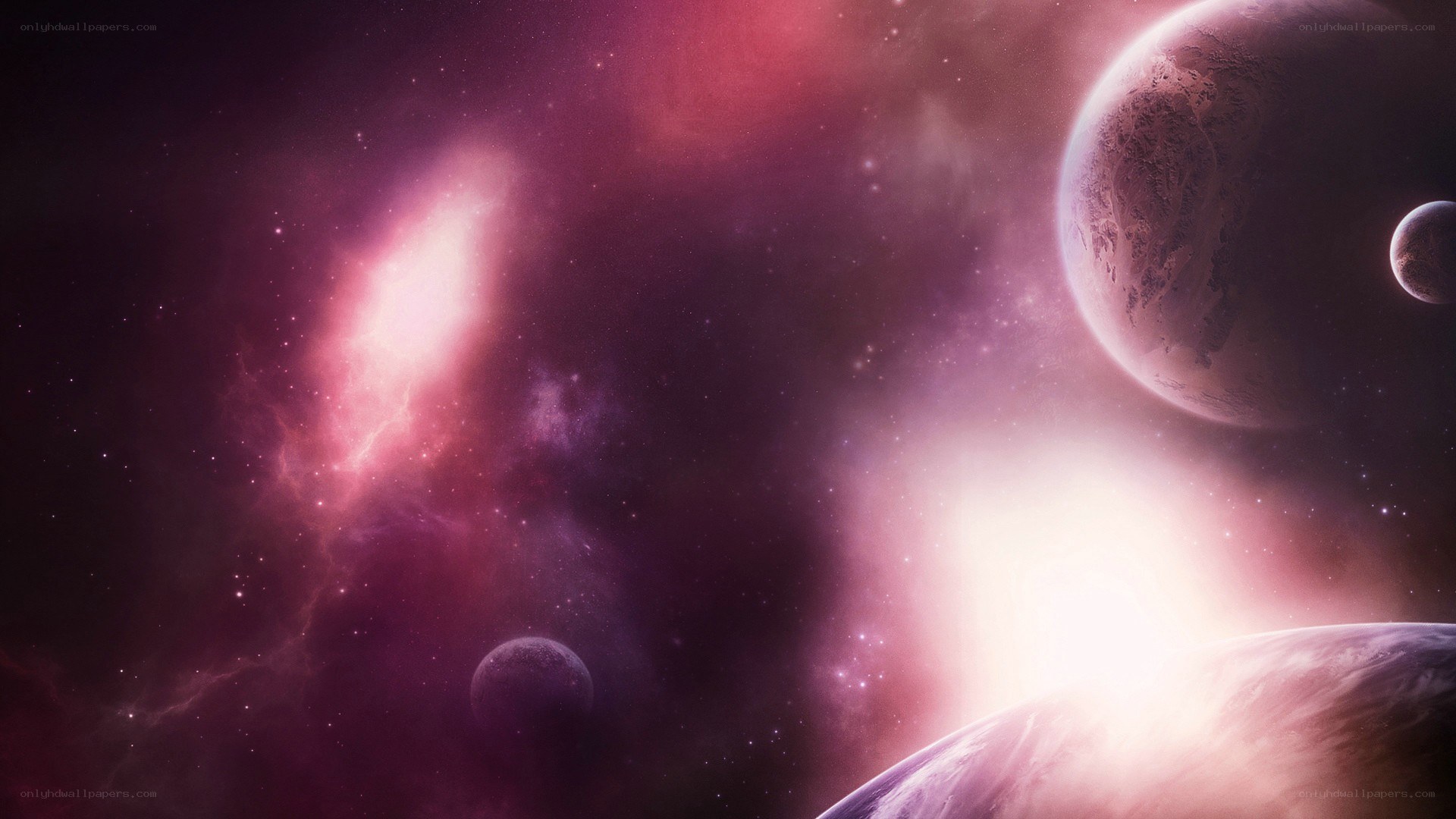 Purple nebula with planets
