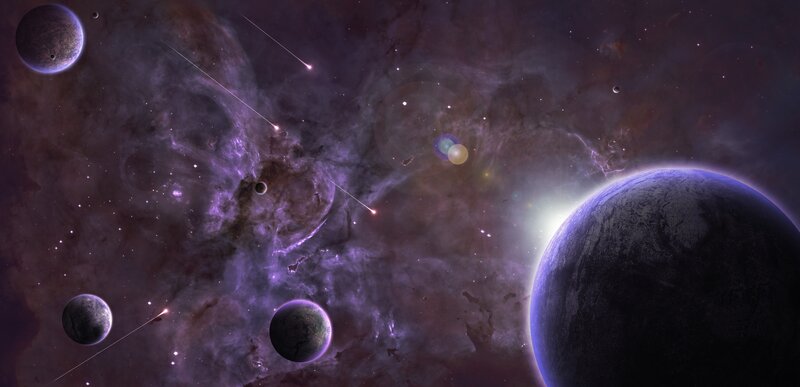 Purple nebula with planets